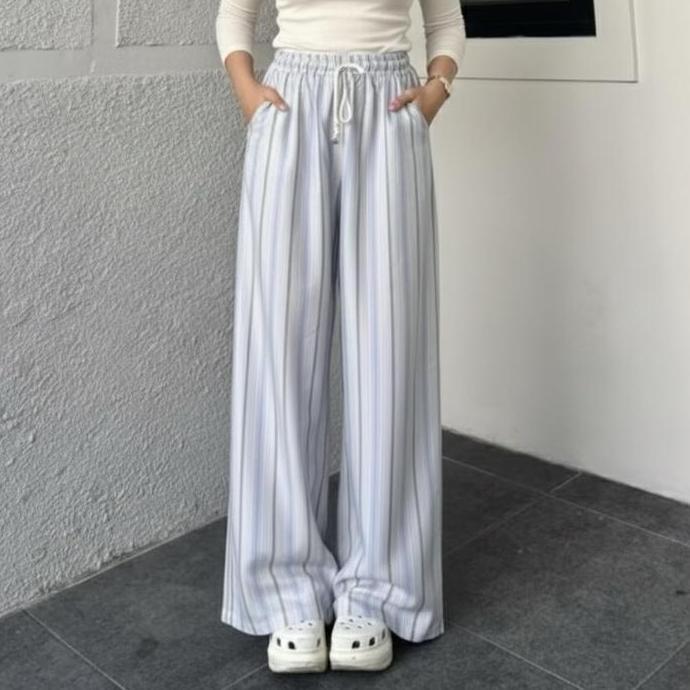 PROMO VO - Celana Kulot Streep Salur Jumbo Super Jumbo fit To M-XXL celana panjang wanita tali serut