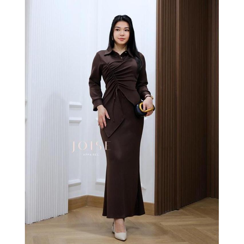 KEKINIAN JOISE - Lara Asymmetric Long Dress / Dress Tali Serut Panjang Kancing Maxi Casual Polos Str