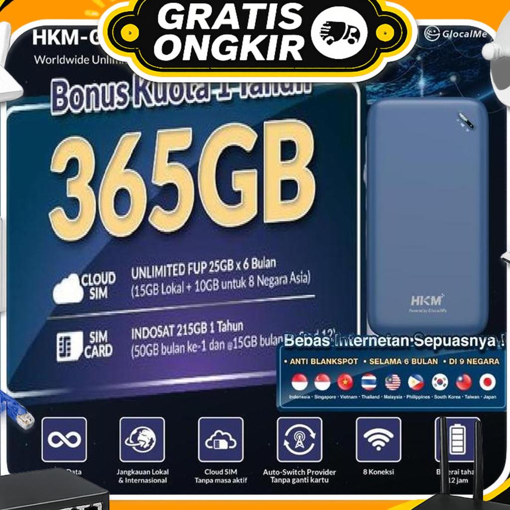 Modem Wifi 4G Hkm Glocalme G009 Unlimited 6Bln Masa Aktif Lifetime + Indosat 215Gb 1Th