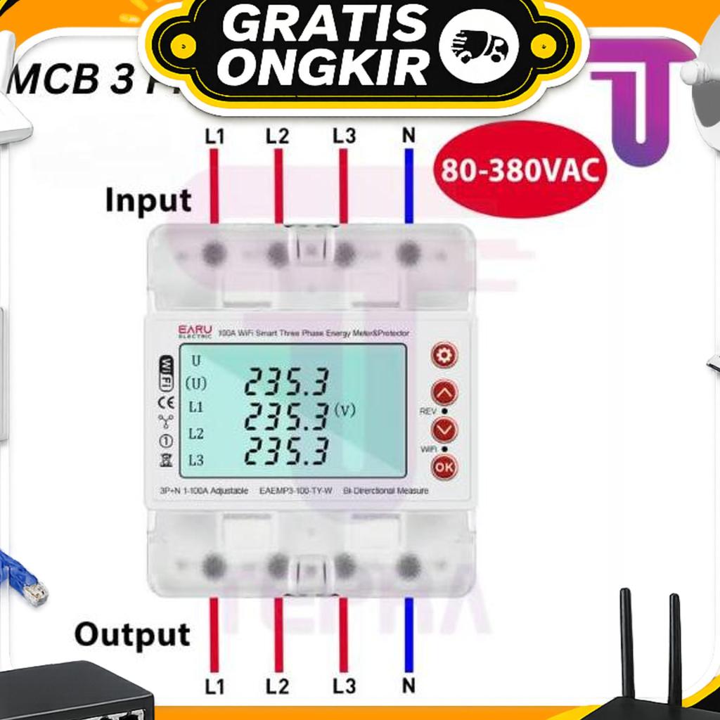 Smart Tuya Mcb Kwh Meter Watt Meter Digital Wifi 100A