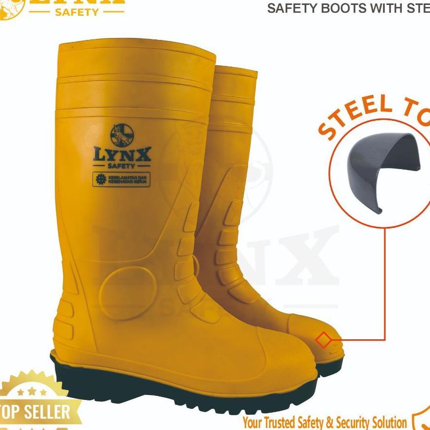 Sepatu Boot Safety Rubber Lynx Safety With Steel Toe Ujung Besi