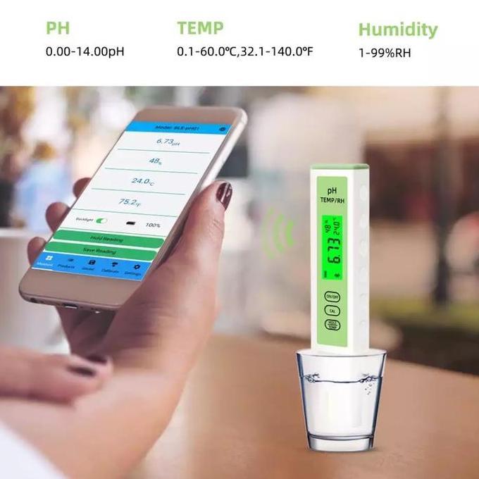 Bluetooth App Control Digital PH Meter Air + Suhu+Kelembaban BLE-PH01