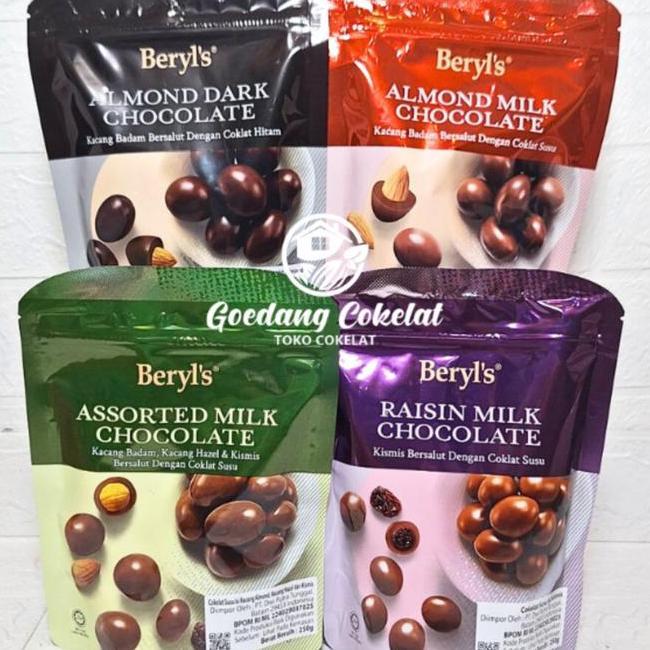 Beryls Beryls Coklat Cokelat Malaysia Assorted Almond Raisin Milk Dark Chocolate Kemasan 250G