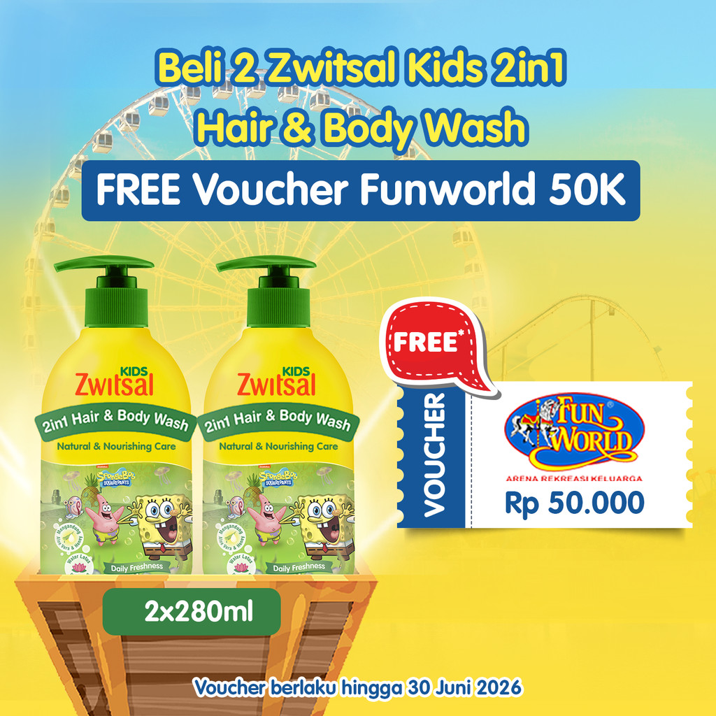 Buy 2 Zwitsal Kids 2 In 1 Hair & Body Wash Natural And Nourish 280 ml Get Funworld Ticket Worth 50K