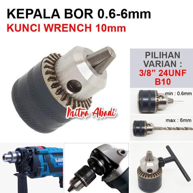 Lansungkirim- Kepala Bor / Drill Chuck 0,6 - 6 Mm + Kunci 10 Mm