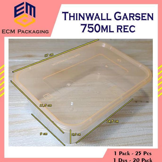 Topatop567 - 25Pcs Thinwall Garsen Warna 750 Rec | Thinwall Warna 750Ml Rectangle | Kotak Makan Plas