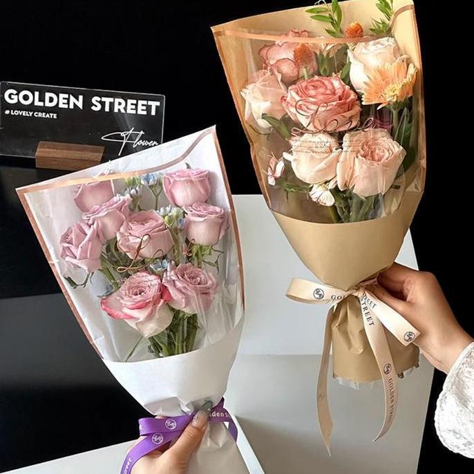 50pcs plastik buket bunga 1 tangkai Desain sederhana dan elegan, tahan air plastik buket bunga 1 tan