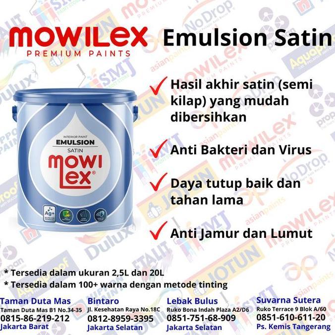 Mowilex Emulsion Satin Cat Tembok Interior Anti Bakteri - 20 L