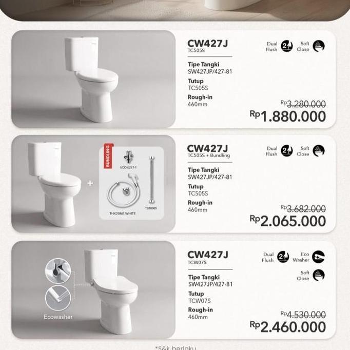 Closet Duduk TOTO CW427J / Kloset Duduk TOTO CW 427 J / Closet TOTO CW427J