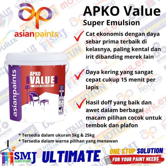 CAT TEMBOK INTERIOR ASIAN PAINT APKO VALUE SUPER WHITE / PUTIH 25KG