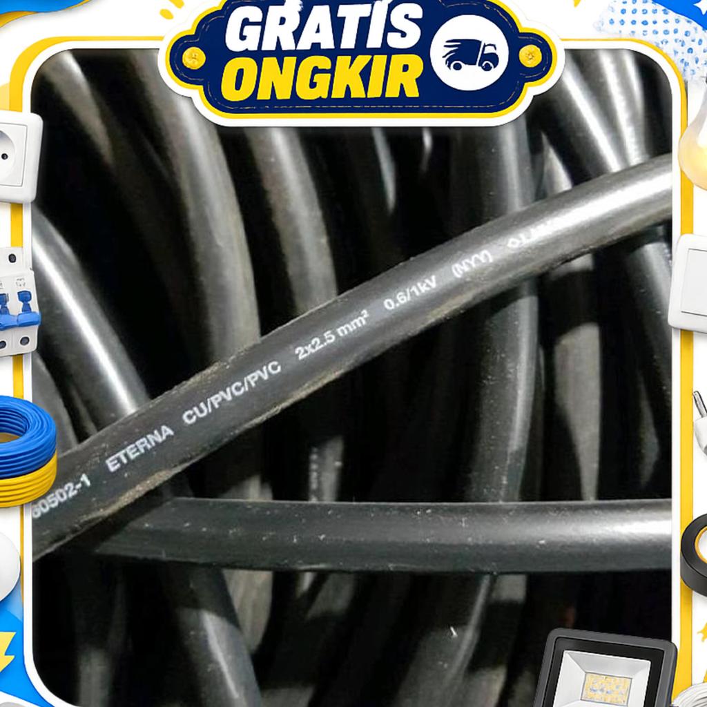 Kabel Listrik Eterna Nyy 2X2,5 Kabel Kawat Tembaga Isi 2 Warna Hitam Kabel Outdoor 50 M Meter 1 Roll