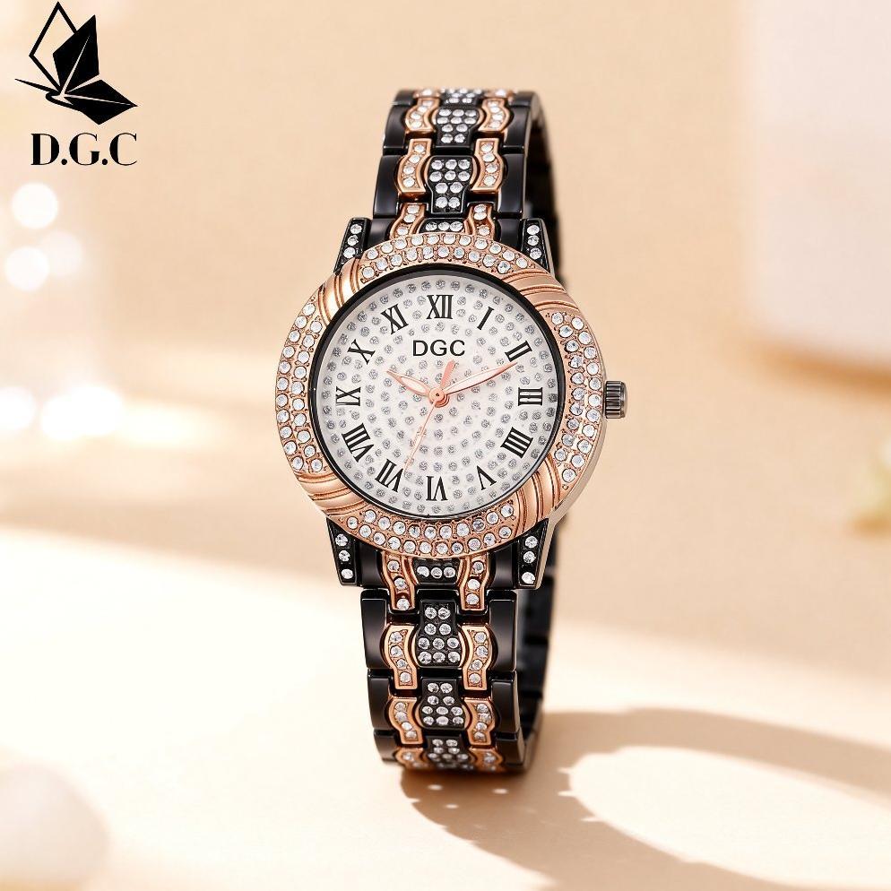 Flash Sale Dgc G196 Jam Tangan Wanita Analog Quartz Berlian Angka Romawi Rantai Alloy Fashion Jam Ta