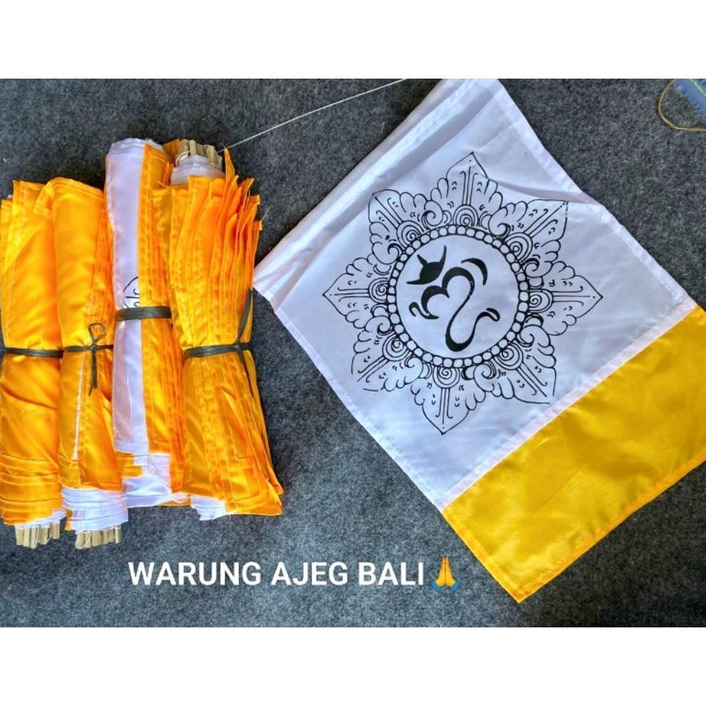Satu Kodi 20Pcs Kober Penjor Putih Kuning | Kober Kain Satin | Penjor Galungan