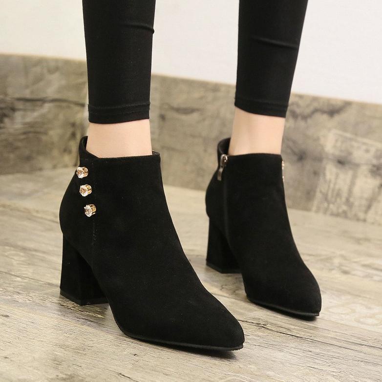 Diskon Sepatu Boots Wanita Heels 3 Mutiara Suede 5Cm