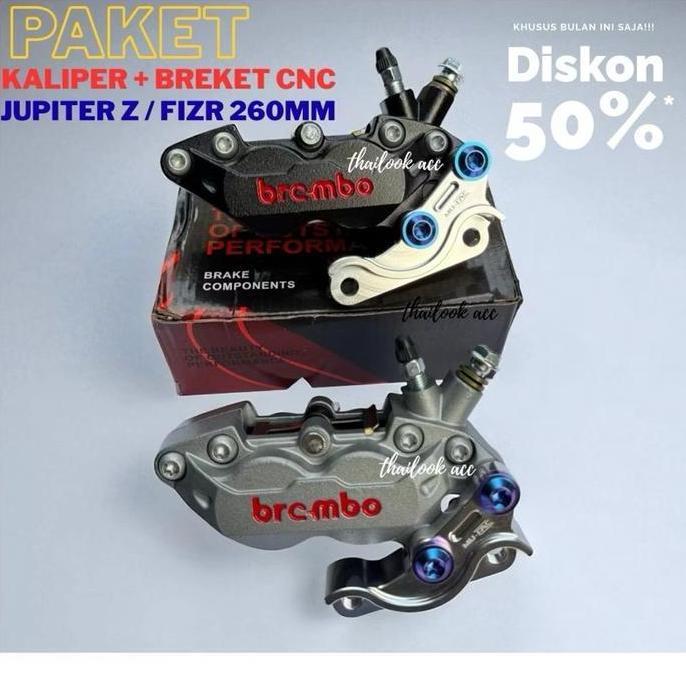 Paket Kaliper Bigpot 4P Axial + Breket Cnc Pnp Yamaha Jupz / Fizr / Vega / Nouvo 260Mm Brembo