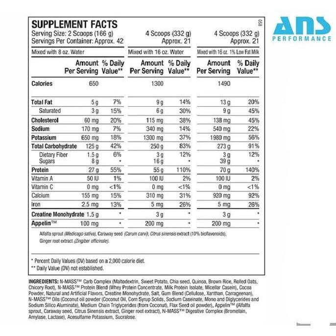 Ans Performance Nmass N-Mass 15 Lbs 6.8Kg Weight Gainer N Mass - Kmcr