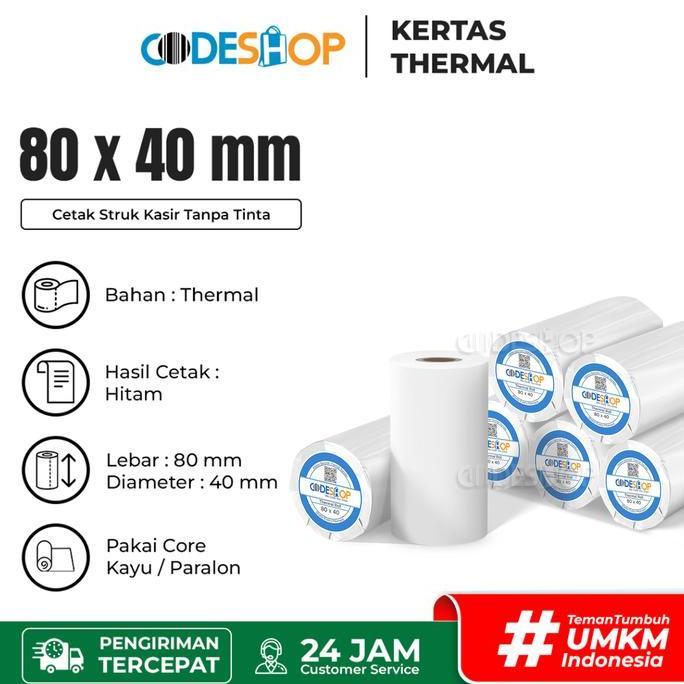Slop Kertas Thermal Codeshop 80 x 40 / 80x40 mm / 80x40mm / 8x4 cm
