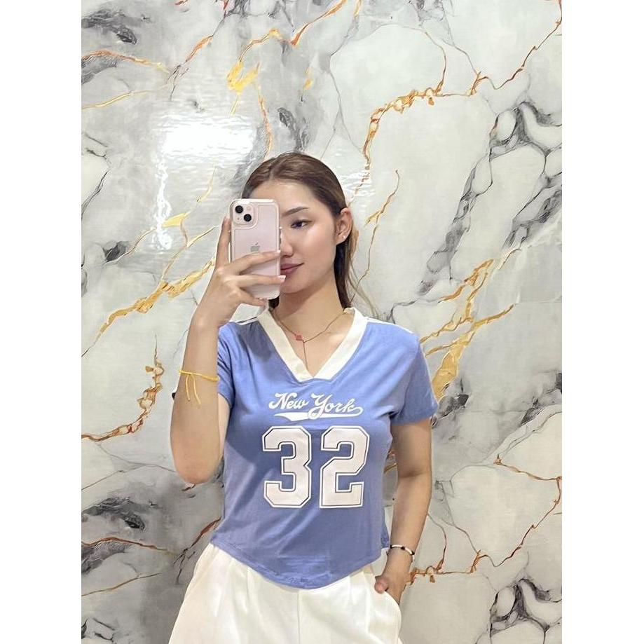 Kaos Crop Top V Neck Lengan Pendek Wanita Kaos  Wanita Atasan Wanita Kaos Vneck Crop Top Terbaru NY3