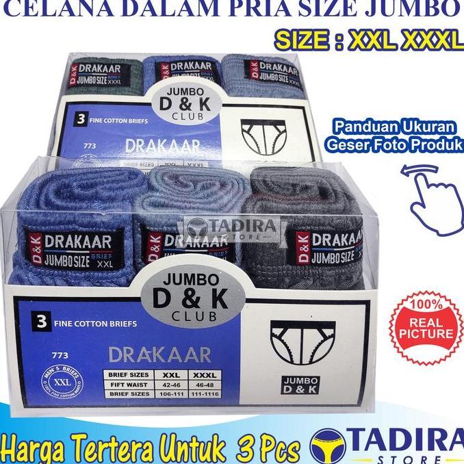 DB97 - 3 Pcs Celana Dalam Pria Size JUMBO Bahan Katun kotak lembut Nyaman