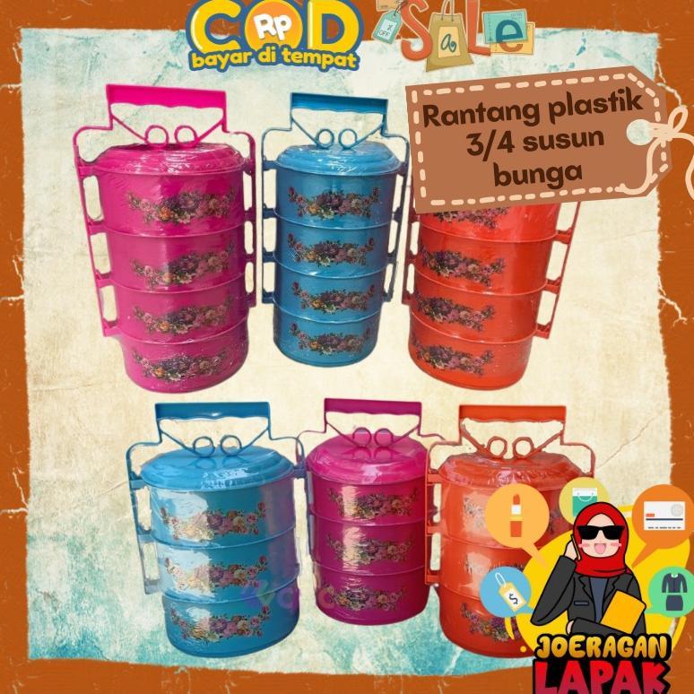 RANTANG 4 / 3 SUSUN PLASTIK GAMBAR BUNGA TENTENG TINGKAT GAGANG