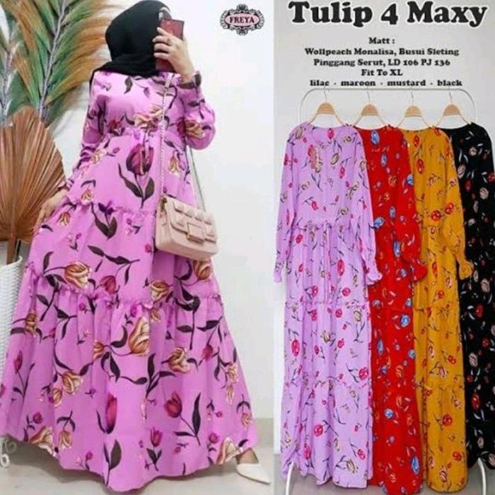 Discount Gamis Tulip_Motif Terbaru Katun Jepang Original / Gamis Motif Bunga Tulip