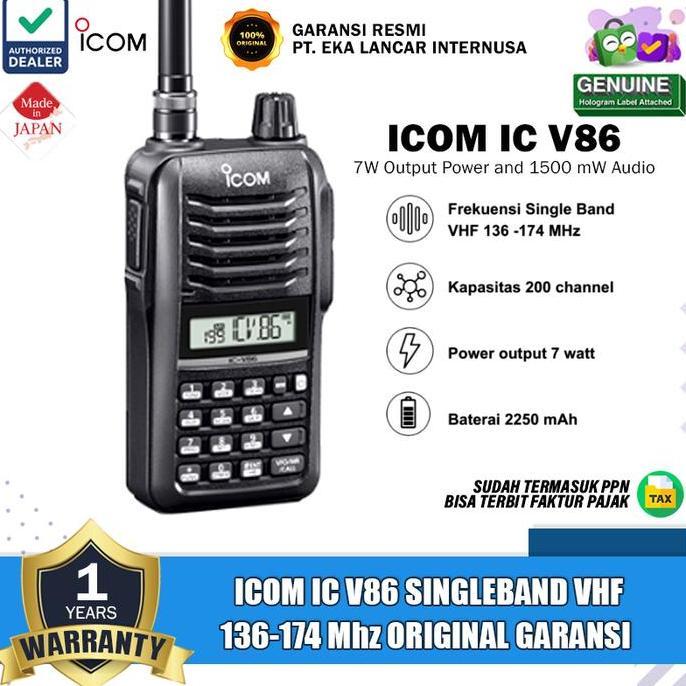 Icom Ic V86 V 86 Singleband VHF 136-174Mhz HT Icom v86 v-86 Up To 7Watt Ht Icom Original Garansi Res