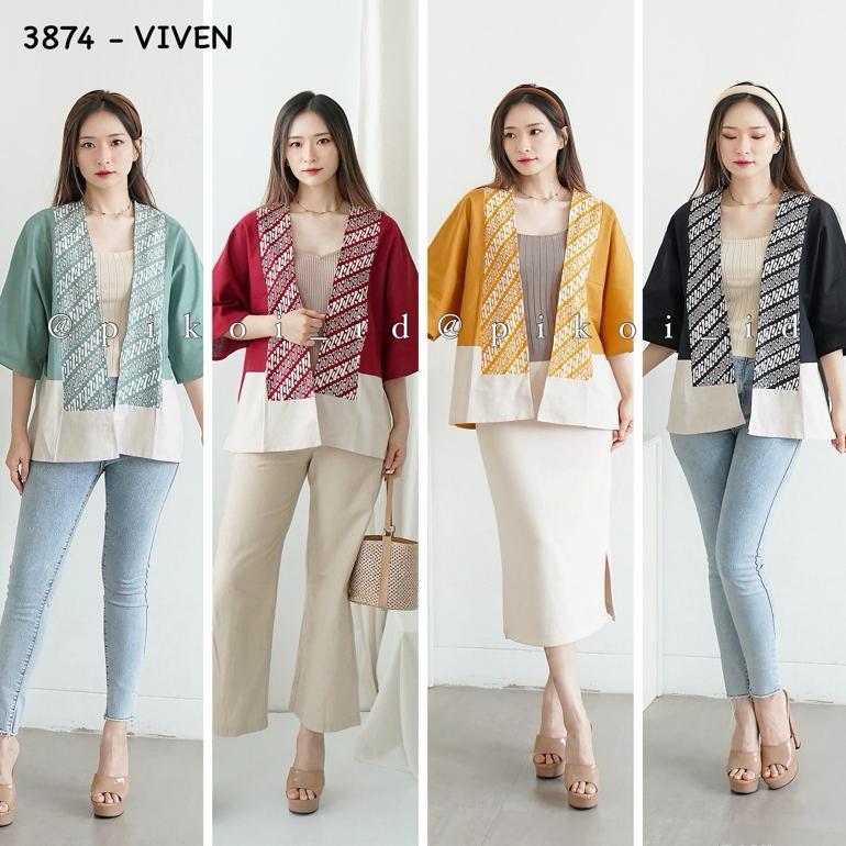Premium Cardigan Batik Wanita Modern Katun Linen Polosan / Outer Etnik Wanita Simple Lengan Panjang 