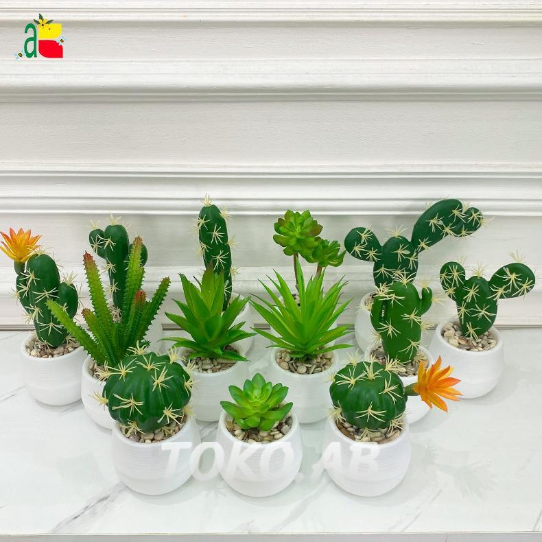 BESTPROMO RANGKAIAN KAKTUS SUKULEN MINI POT BULAT TANAMAN ARTIFICIAL HIASAN MEJA RUMAH KANTOR CAFE K