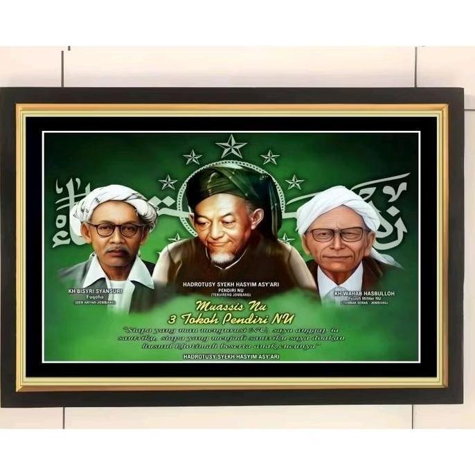Hiasan Dinding Poster 3 Tokoh Pendiri Nu Plus Bingkai Ukuran 5335Cm
