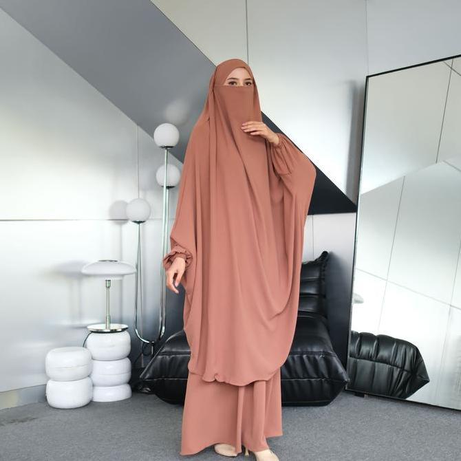 French Khimar Set Rok Cadar Syari Hafsha Baju Setelan Wanita Remaja Perempuan Jumbo Crinkle Airflow
