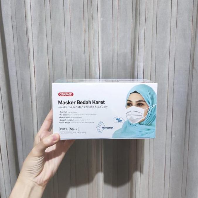 masker bedah karet hijab putih Onemed/masker medis hijab putih Onemed
