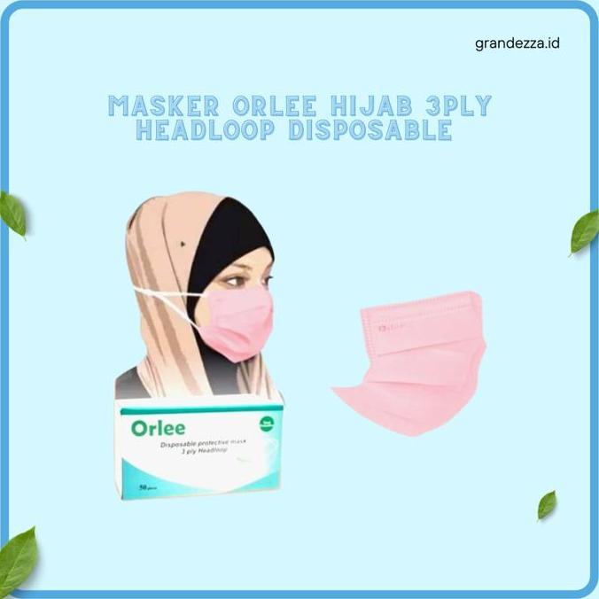Masker ORLEE Populer 3Ply 3 Ply Masker model Medis Hijab Headloop Disposable 100% Original Murah