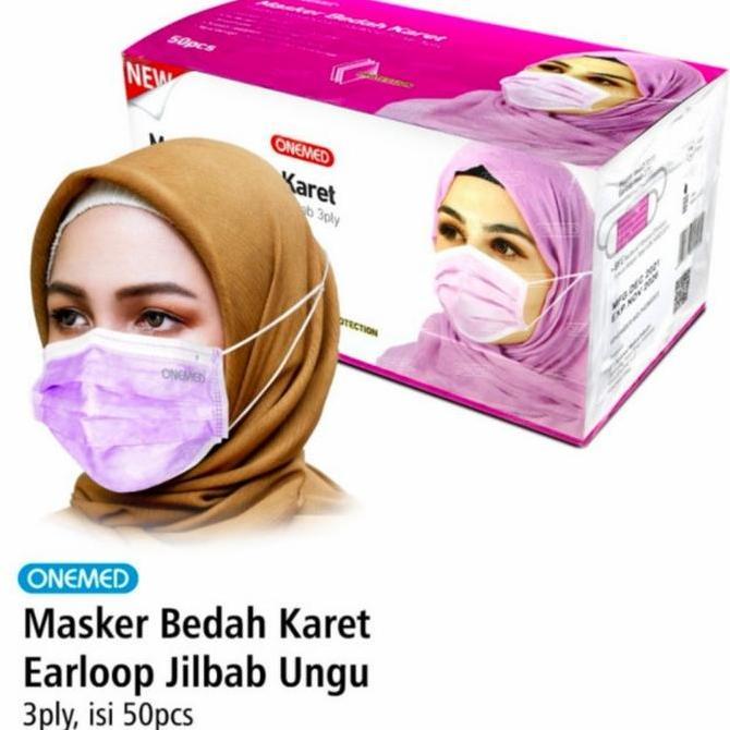 masker jilbab ungu Onemed box 50 pcs /masker medis hijab ungu Onemed