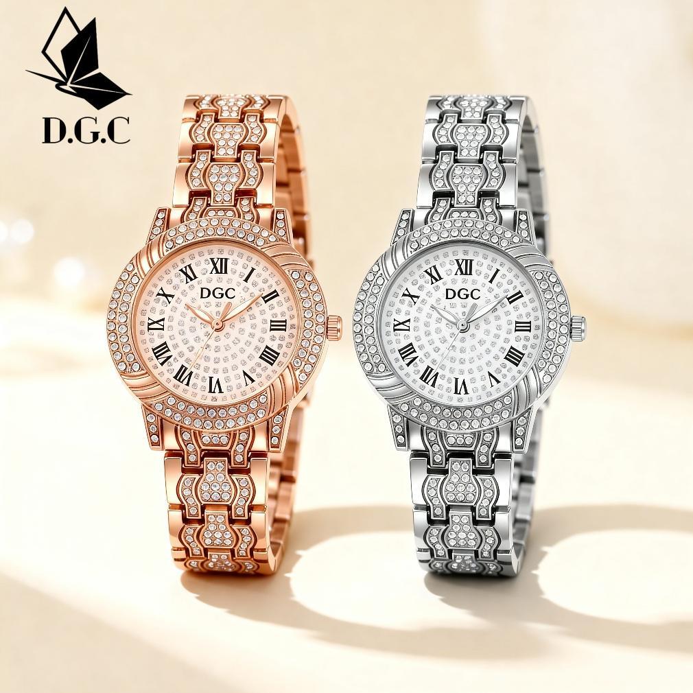 flash sale dgc g196 jam tangan wanita analog quartz berlian angka romawi rantai alloy fashion jam ta