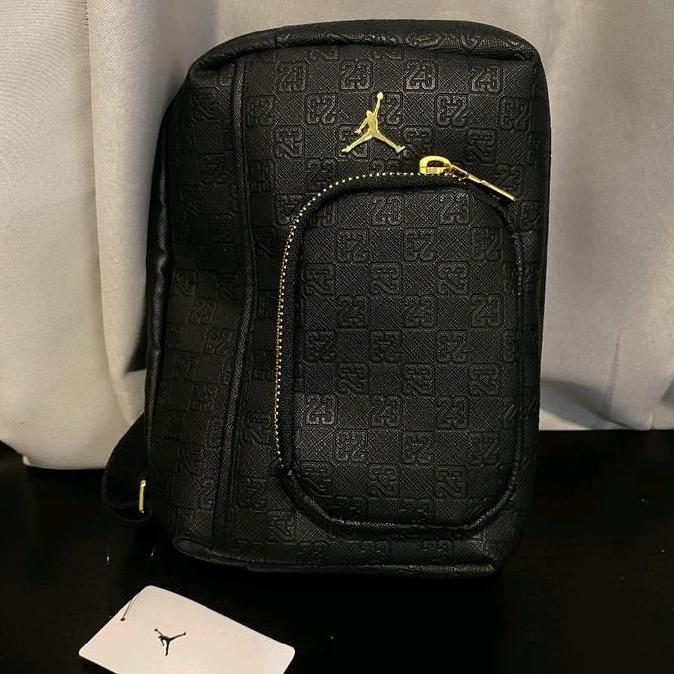 Murah Air Jordan Monogram Sling Bag Faux Leather Black Gold / Tas 100% Original