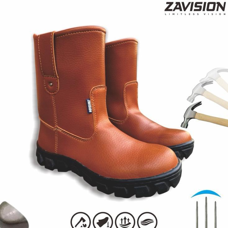 Zavision Sepatu Safety Boots Ujung Besi Premium Kulit Tebal Boots Tinggi Original 100%