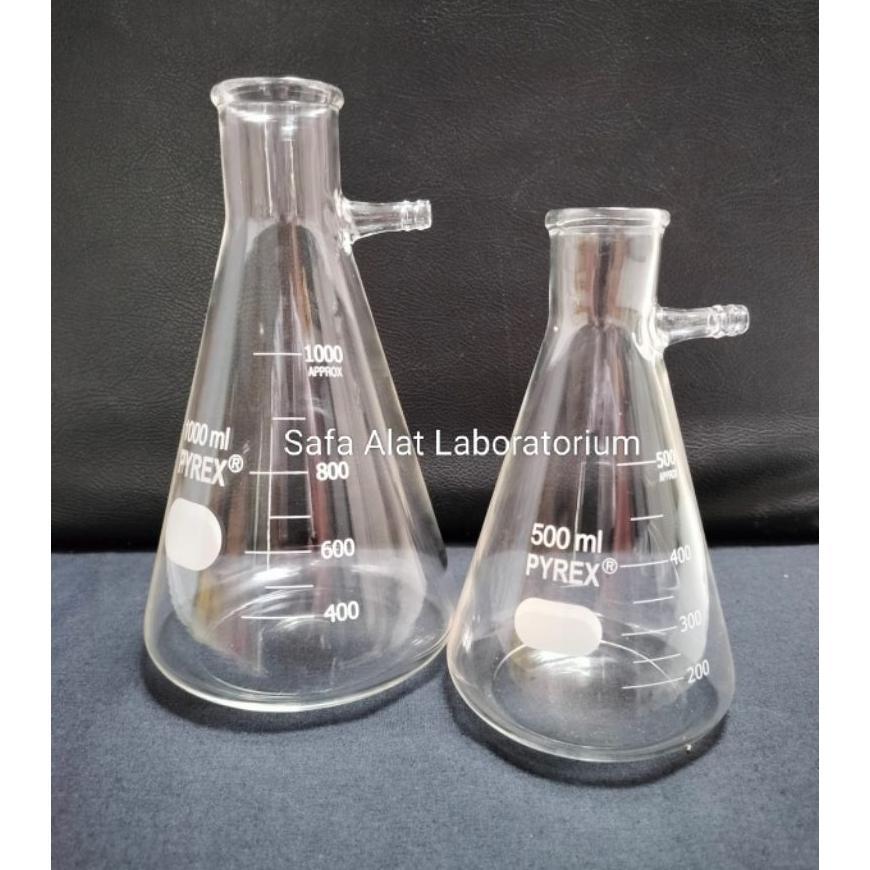 Filtering Flask / Erlenmeyer Pipa Samping 250Ml 500Ml 1000Ml Pyrex