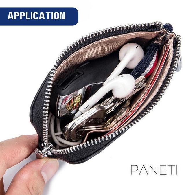 Dompet Koin Pria PANETI Ultra Thin Mini Zipper Pouch Kulit Asli SS