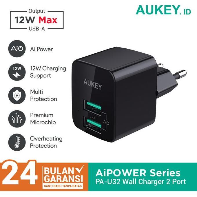 Promo Aukey Charger 2 Port 12W Fast Charging Aiq Usb Adapter Original Pa-U32