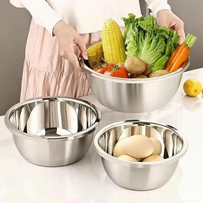 Zatura- Paket 6 Pcs Baskom Pencuci Sayur Bahan Stainless Steel Tebal Free Centong Sayur Stainless Da
