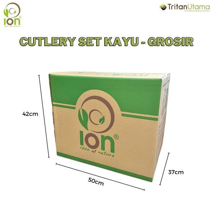 Set Wooden Cutlery (Sendok + Garpu + Tissue) / Cutlery kayu - GROSIR HT