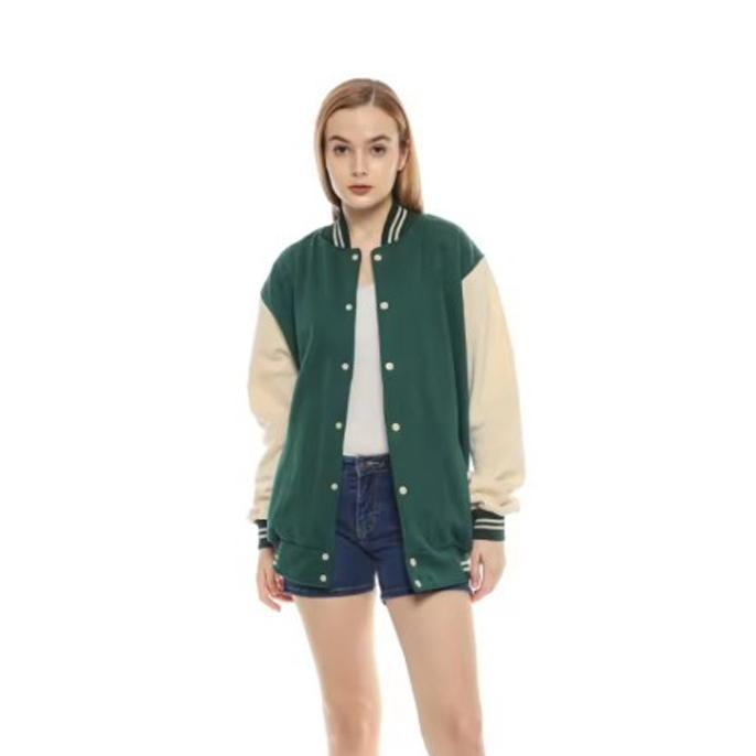 Diskon Hanasa Jacket Varsity Kancing Wanita Pink Unisex Bomber Baseball
