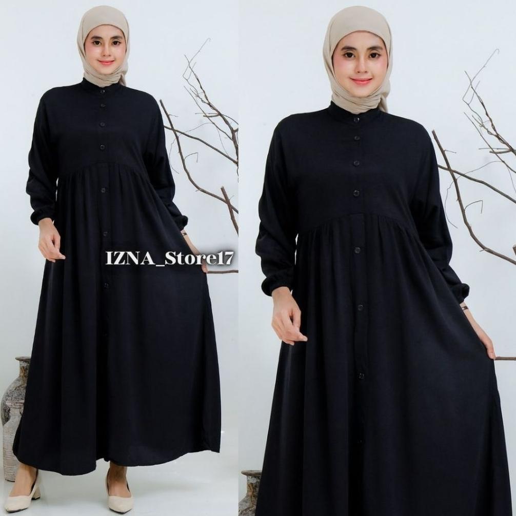 Tahan Lama Gamis Rayon Twill Premium Polos Gamis Rayon Twill Kancing Depan Busui Ruffle Gamis Muslim