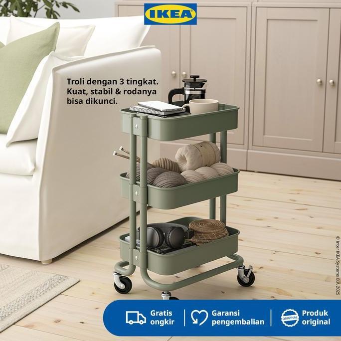 IKEA RASKOG Troli Dapur Serbaguna Abu-Hijau 28x38x61cm