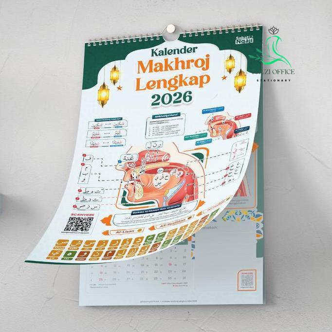 Sobatngaji Kalender Makhraj Huruf Hijaiyah 2026 Edisi Baru A3+ 32,9 X 48,3 Cm Dengan Video Pembelaja