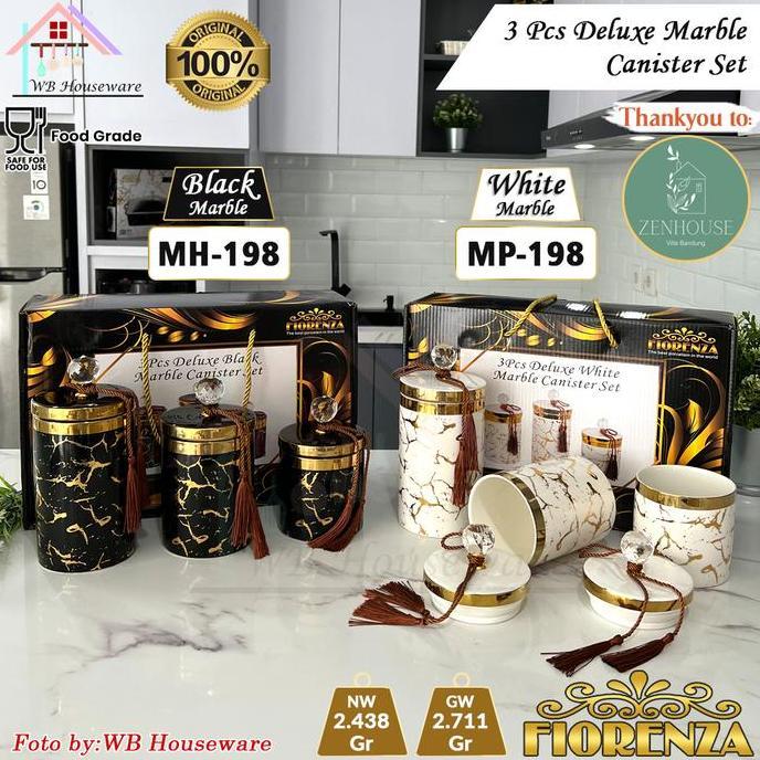 Promo Fiorenza 3Pcs Toples Duluxe Marble Series Keramik Set /  Food Jar / Canister Set/ Toples Penyi