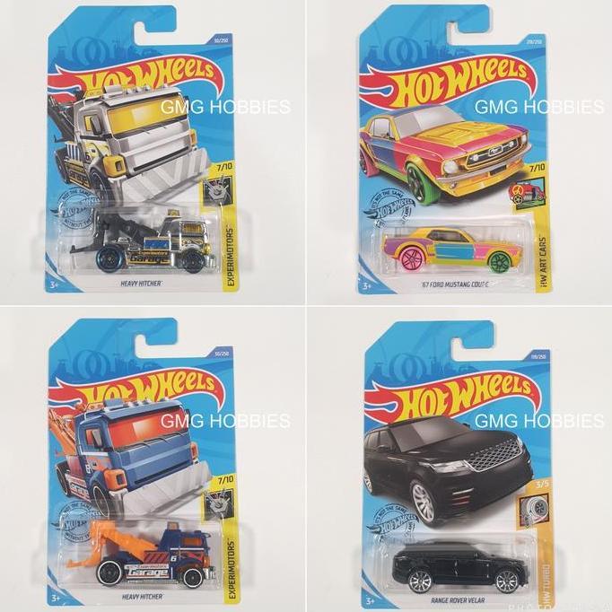 HEAVY HITCHER SILVER BLUE EXPERIMOTORS - '67 FORD MUSTANG COUPE HW ART CARS - RANGE ROVER VELAR BLAC