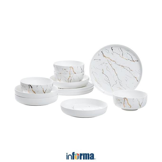 Murah Informa Appetite Set 12 Pcs Allen Perlengkapan Makan Marble - Putih Peralatan Makan Piring Man