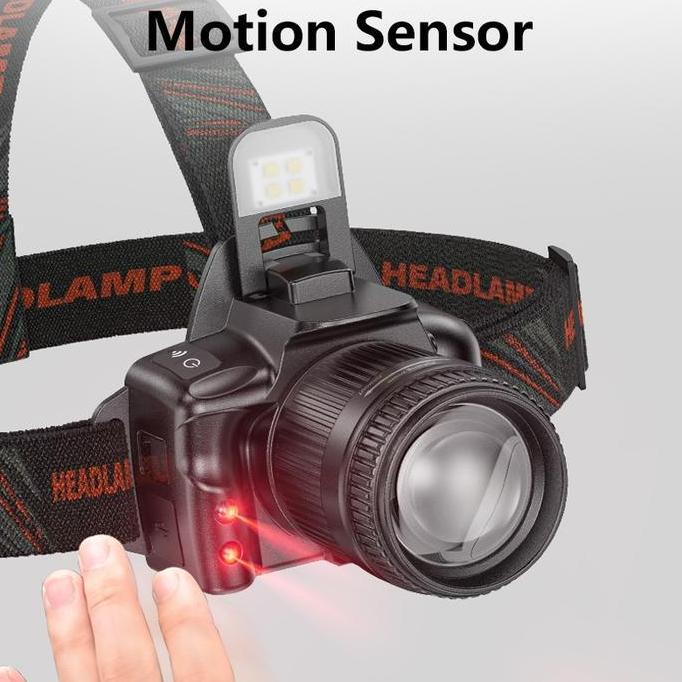 Zaito- Senter Kepala Led U8 Smiling Shark Td-0179 - 6 Mode Cahaya - Super Terang - Sensor - Dital Di