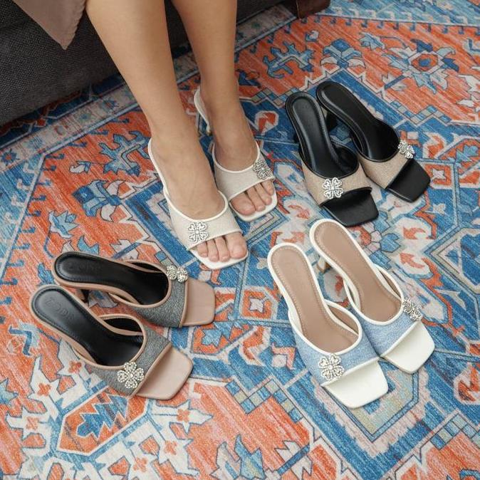 ZODE Florine Heels | Sepatu Sandal Heels Hak Tinggi wanita 7 cm | Black, Skyblue, cream & Biscuit Sh